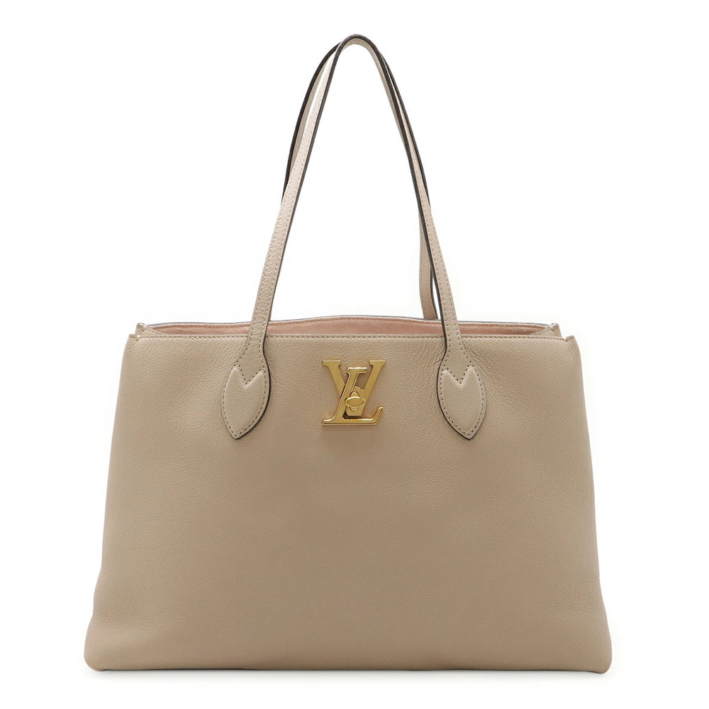 LOUIS VUITTON Lockme Shopper Tote Bag Shoulder Leather Greige Gray